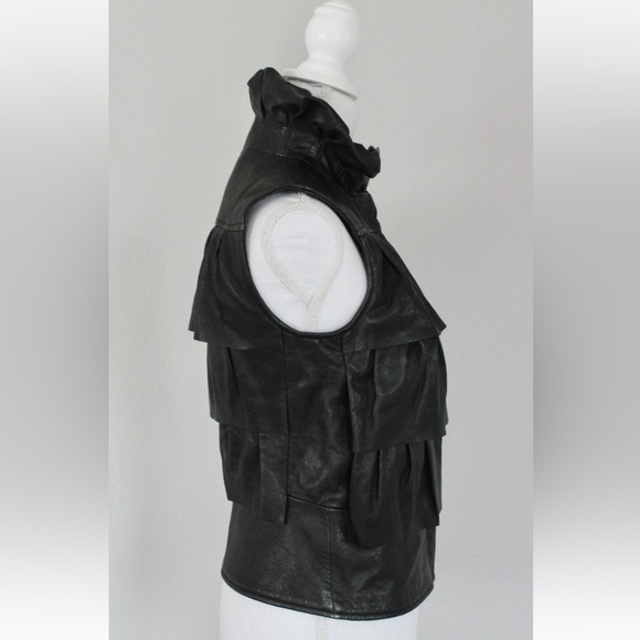 DVF DIANE von FURSTENBERG Genuine Leather Black Cupcake Bomber Vest Ruff… - Picture 7 of 9